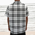 White And Black Tartan Pattern Print Textured Short Sleeve Shirt