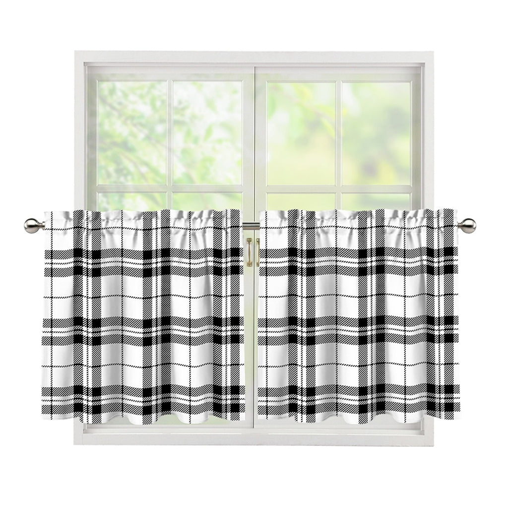 White And Black Tartan Pattern Print Tier Curtains
