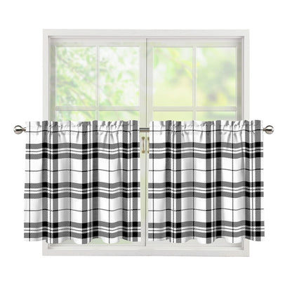 White And Black Tartan Pattern Print Tier Curtains
