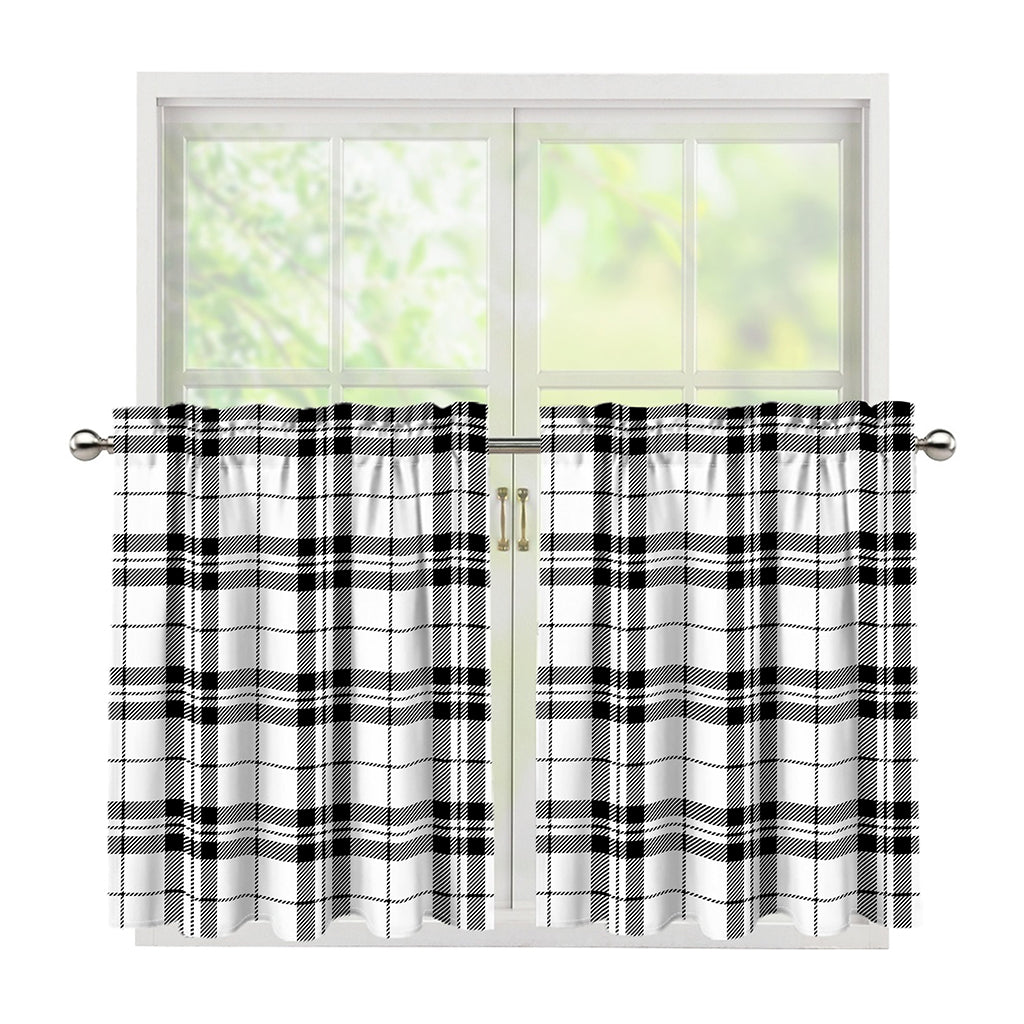 White And Black Tartan Pattern Print Tier Curtains