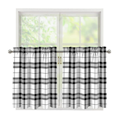 White And Black Tartan Pattern Print Tier Curtains