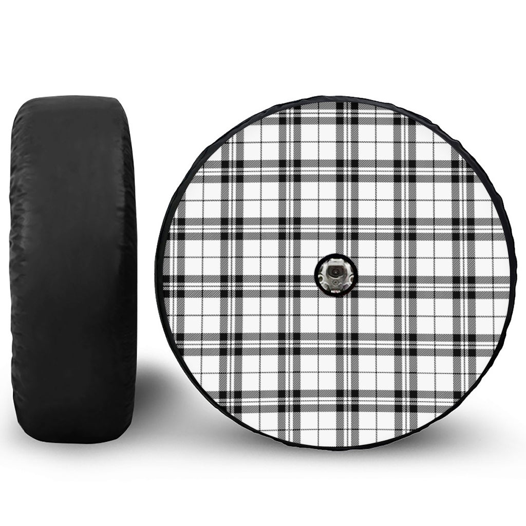 White And Black Tartan Pattern Print Tire Cover With Camera Hole