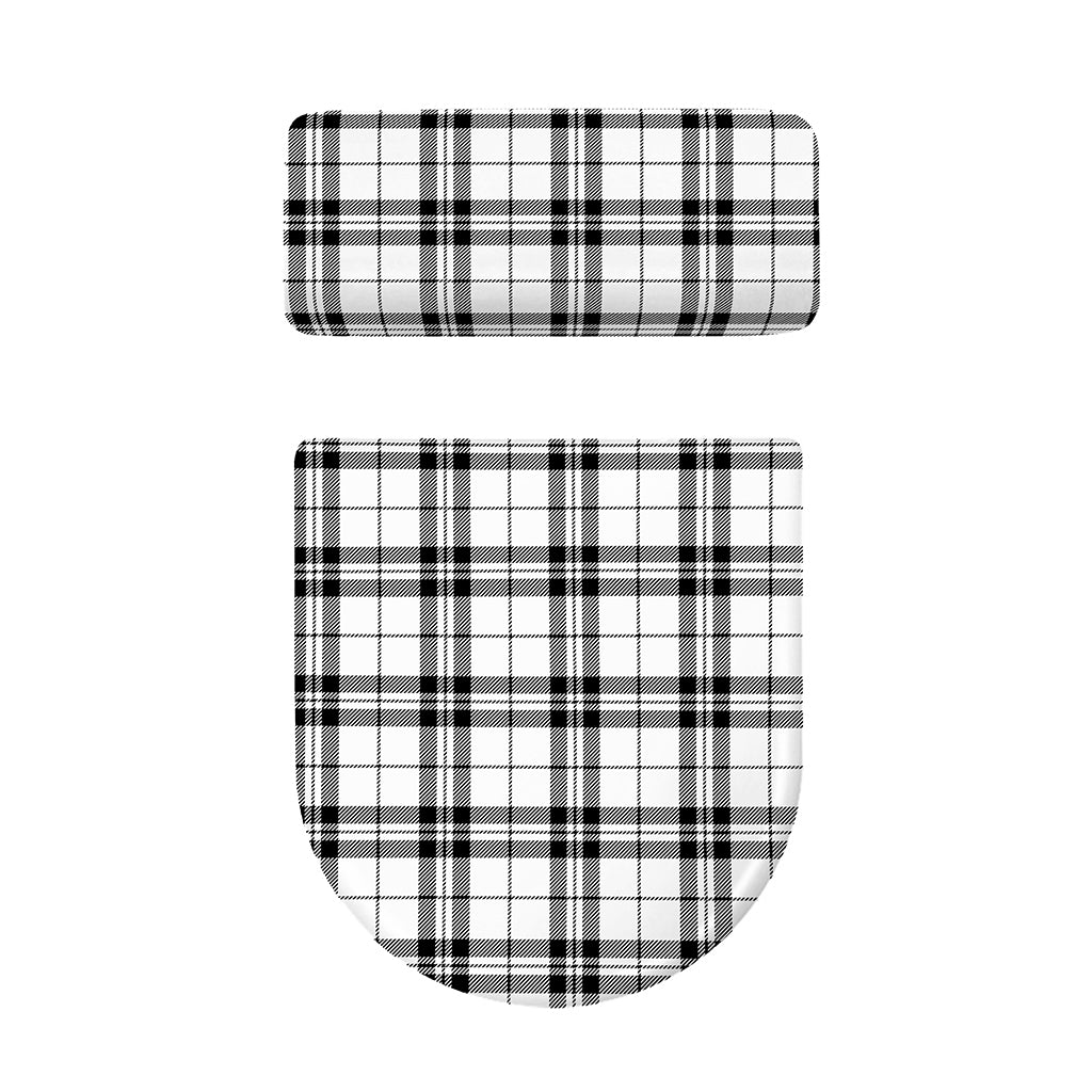 White And Black Tartan Pattern Print Toilet Lid And Tank Cover Set