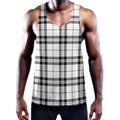 White And Black Tartan Pattern Print Men's Workout Tank Top