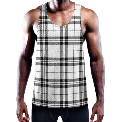 White And Black Tartan Pattern Print Training Tank Top