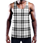 White And Black Tartan Pattern Print Training Tank Top