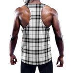White And Black Tartan Pattern Print Training Tank Top