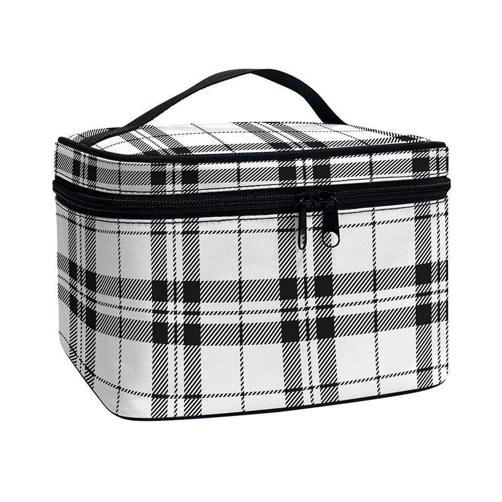 White And Black Tartan Pattern Print Travel Makeup Bag