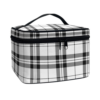 White And Black Tartan Pattern Print Travel Makeup Bag