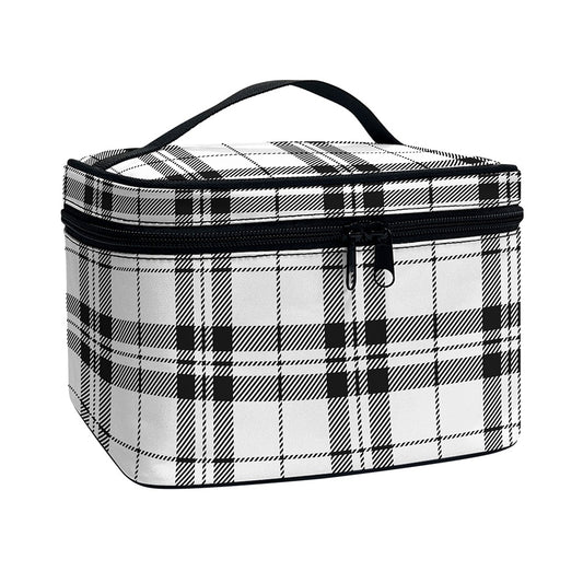 White And Black Tartan Pattern Print Travel Makeup Bag