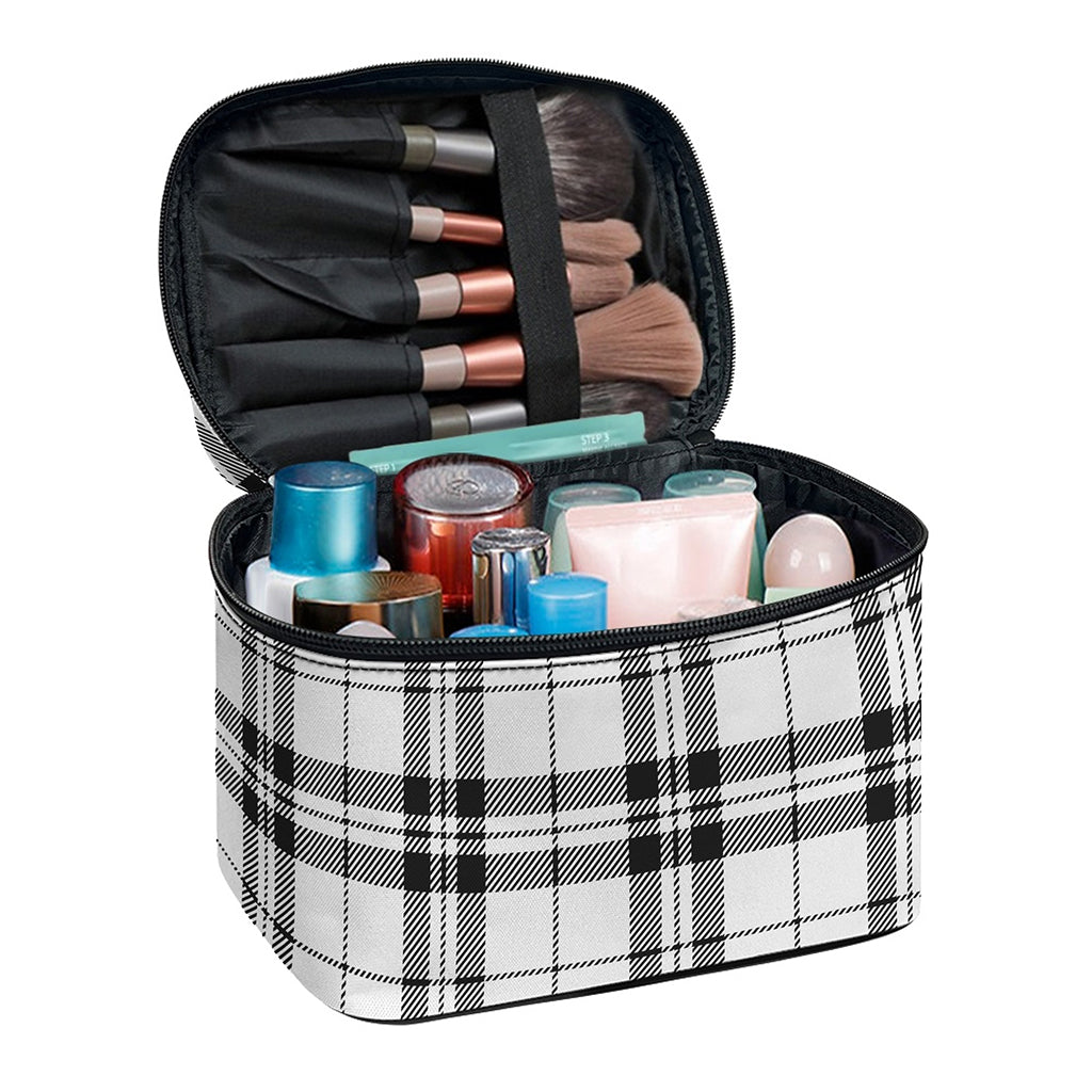White And Black Tartan Pattern Print Travel Makeup Bag