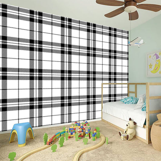 White And Black Tartan Pattern Print Wall Sticker
