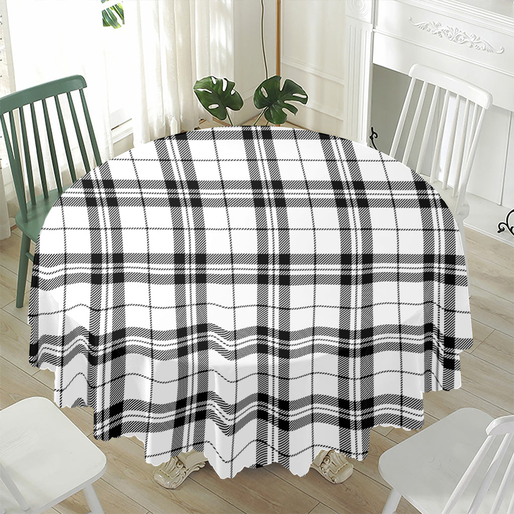 White And Black Tartan Pattern Print Waterproof Round Tablecloth
