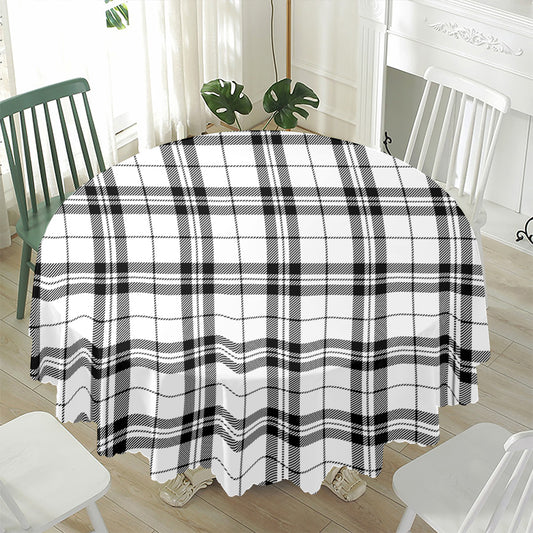 White And Black Tartan Pattern Print Waterproof Round Tablecloth