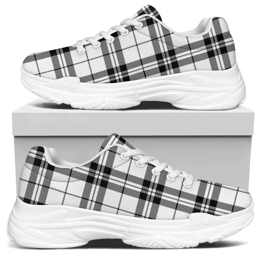 White And Black Tartan Pattern Print White Chunky Shoes