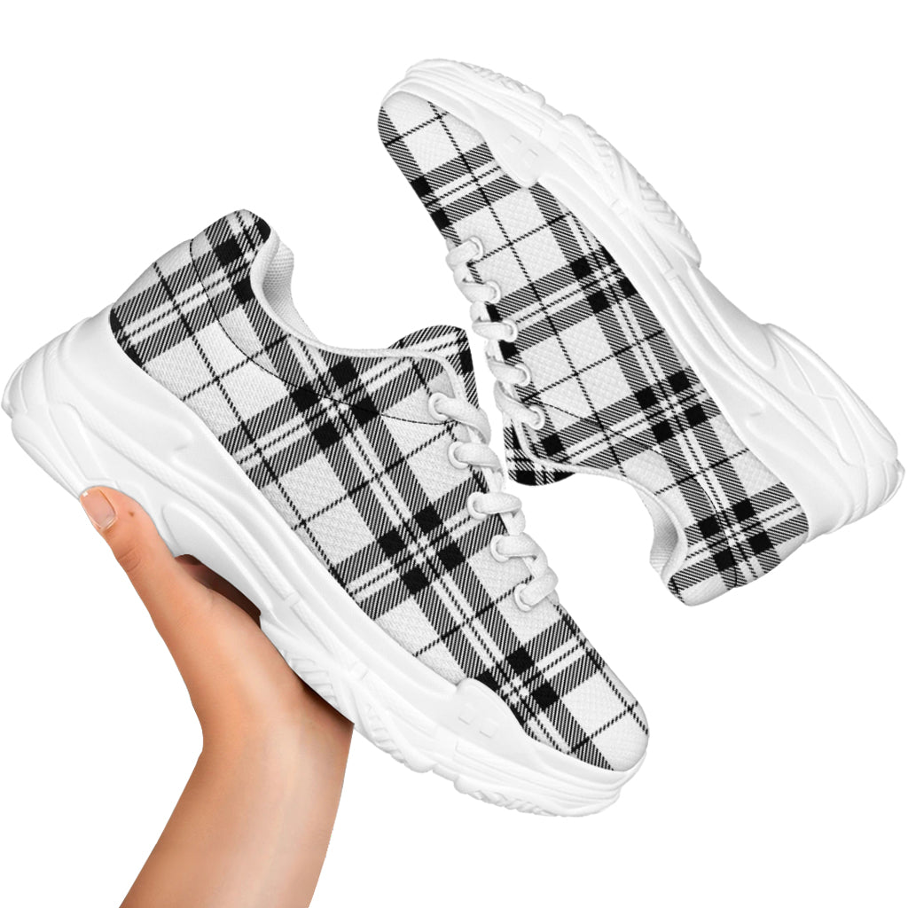 White And Black Tartan Pattern Print White Chunky Shoes