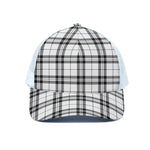 White And Black Tartan Pattern Print White Mesh Trucker Cap