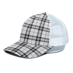 White And Black Tartan Pattern Print White Mesh Trucker Cap
