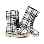 White And Black Tartan Pattern Print Winter Boots
