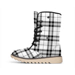 White And Black Tartan Pattern Print Winter Boots