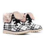 White And Black Tartan Pattern Print Winter Boots