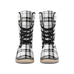 White And Black Tartan Pattern Print Winter Boots