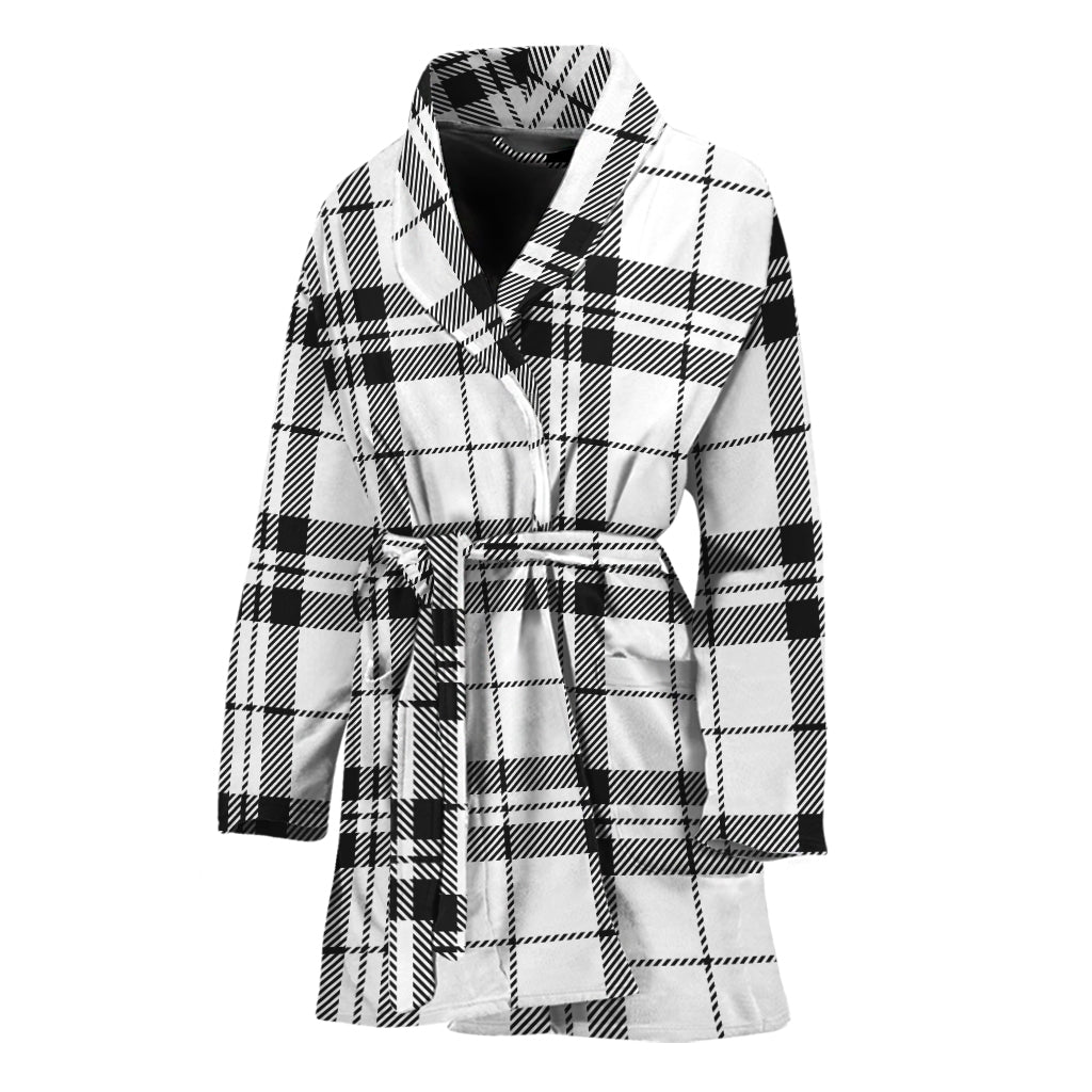 White And Black Tartan Pattern Print Women's Bathrobe