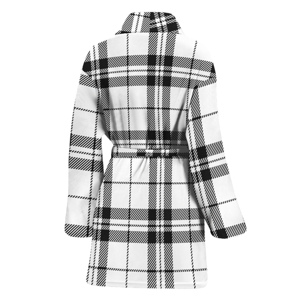 White And Black Tartan Pattern Print Women's Bathrobe