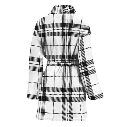 White And Black Tartan Pattern Print Women's Bathrobe