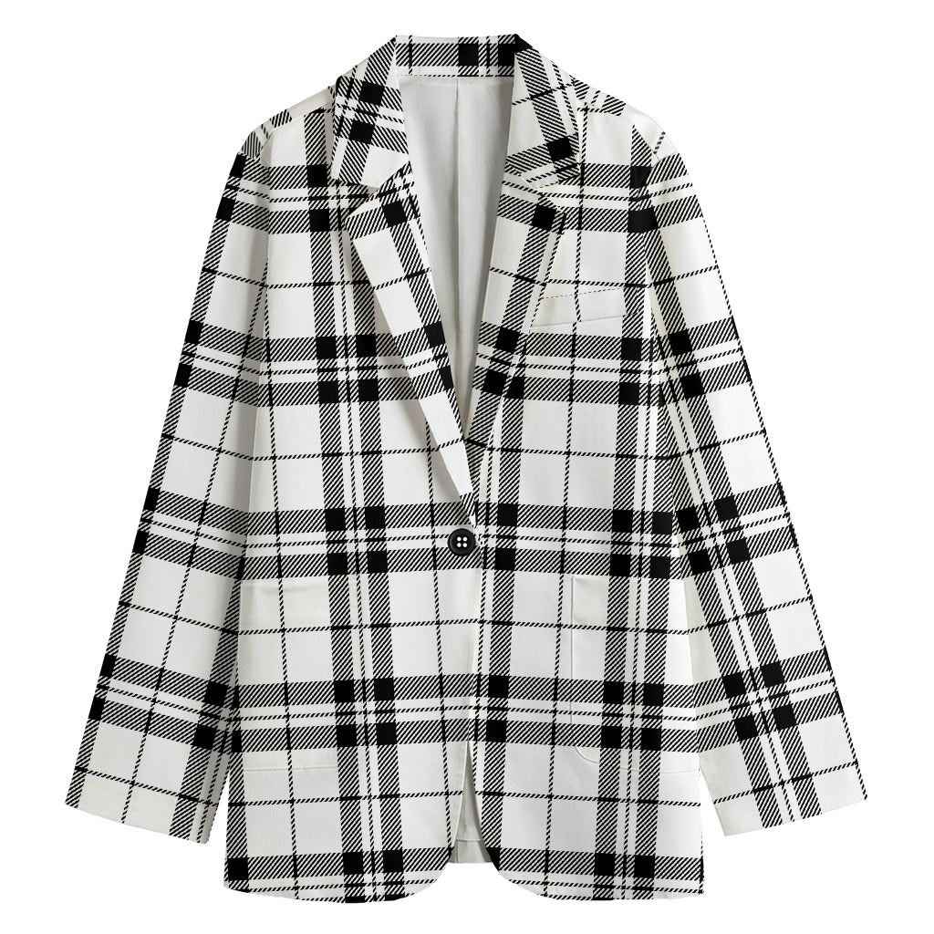 White And Black Tartan Pattern Print Women's Blazer