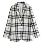 White And Black Tartan Pattern Print Women's Blazer