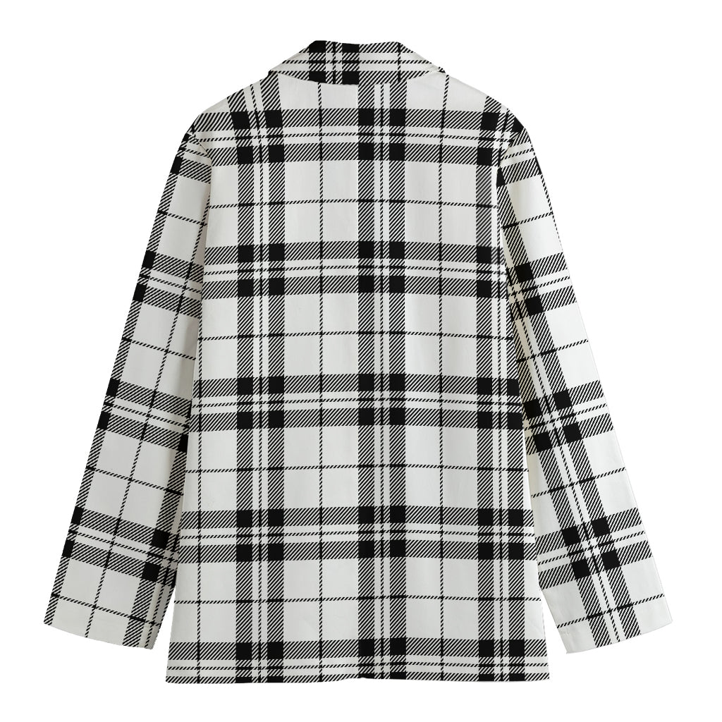 White And Black Tartan Pattern Print Women's Blazer