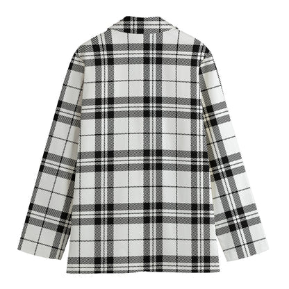 White And Black Tartan Pattern Print Women's Blazer