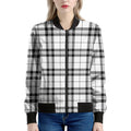 White And Black Tartan Pattern Print Women's Bomber Jacket