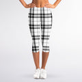 White And Black Tartan Pattern Print Women's Capri Leggings