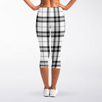 White And Black Tartan Pattern Print Women's Capri Leggings