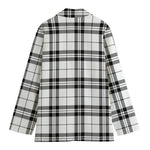 White And Black Tartan Pattern Print Women's Cotton Blazer
