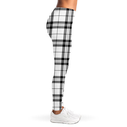 White And Black Tartan Pattern Print Women's Leggings