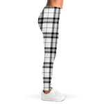White And Black Tartan Pattern Print Women's Leggings