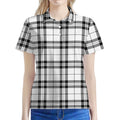 White And Black Tartan Pattern Print Women's Polo Shirt