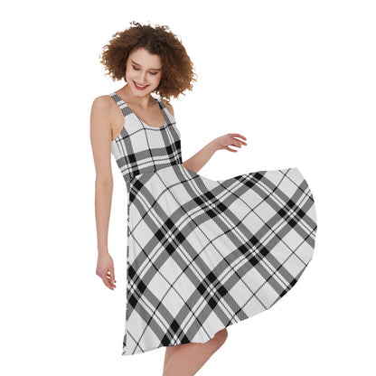 White And Black Tartan Pattern Print Women's Sleeveless Dress