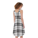 White And Black Tartan Pattern Print Women's Sleeveless Dress