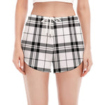 White And Black Tartan Pattern Print Women's Split Running Shorts