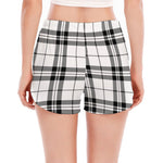 White And Black Tartan Pattern Print Women's Split Running Shorts