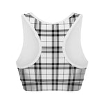 White And Black Tartan Pattern Print Women's Sports Bra