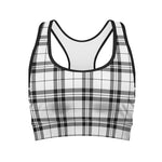 White And Black Tartan Pattern Print Women's Sports Bra