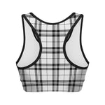 White And Black Tartan Pattern Print Women's Sports Bra