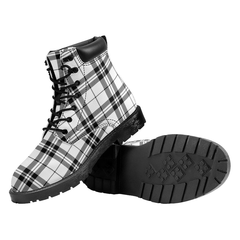White And Black Tartan Pattern Print Work Boots