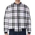 White And Black Tartan Pattern Print Zip Sleeve Bomber Jacket