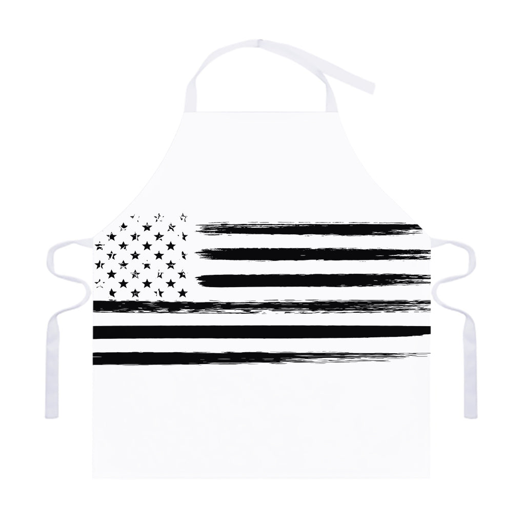 White And Black USA Flag Print Adjustable Apron